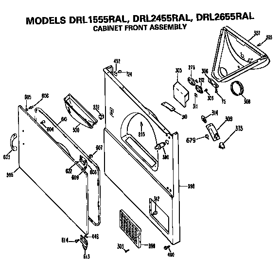 GE DRL2455RAL cabinet front diagram