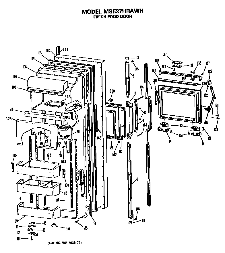 GE MSE27HRAWH fresh food door diagram