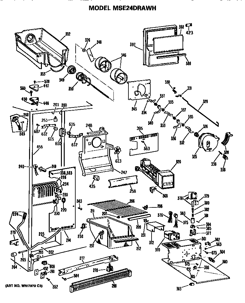 GE MSE24DRAWH freezer shelves diagram