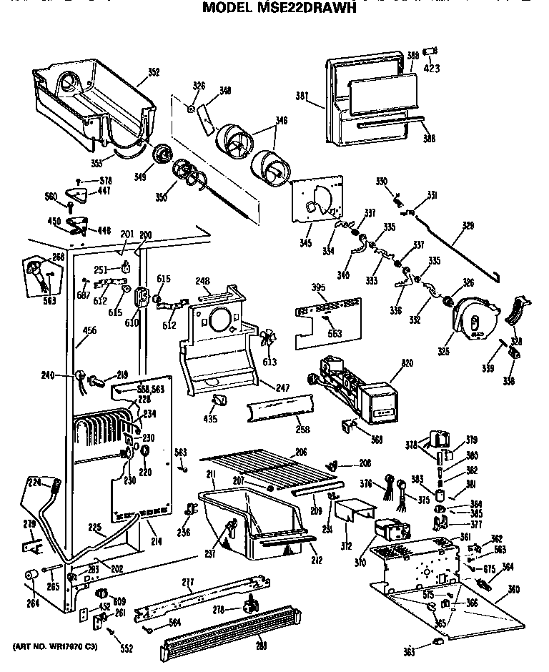 GE MSE22DRAWH freezer shelves diagram