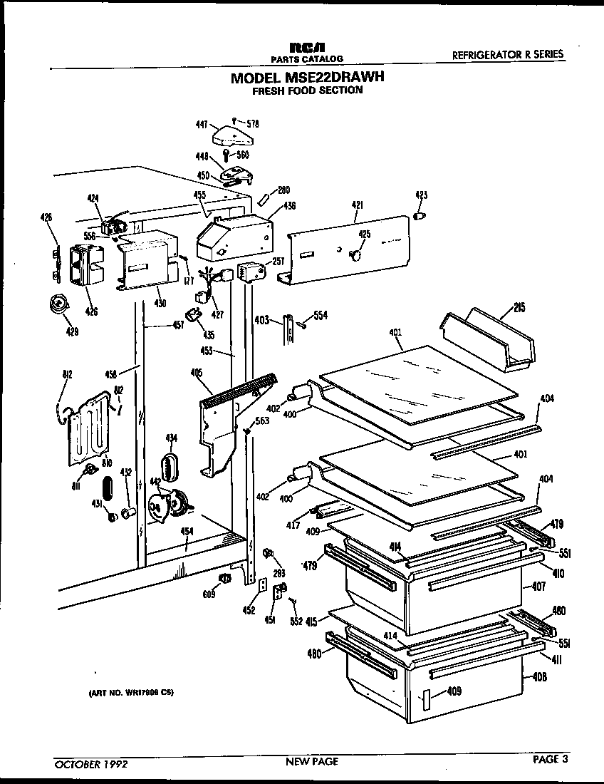GE MSE22DRAWH refrigerator shelves diagram