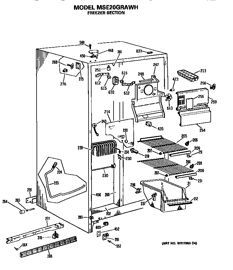 GE MSE20GRAWH freezer shelves diagram