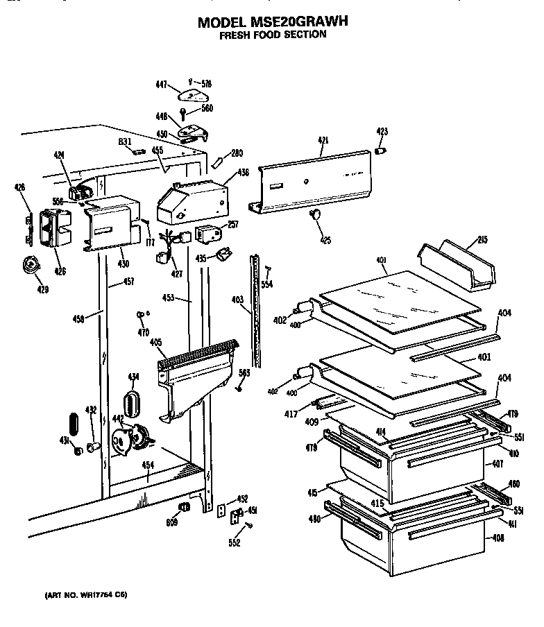 GE MSE20GRAWH refrigerator shelves diagram