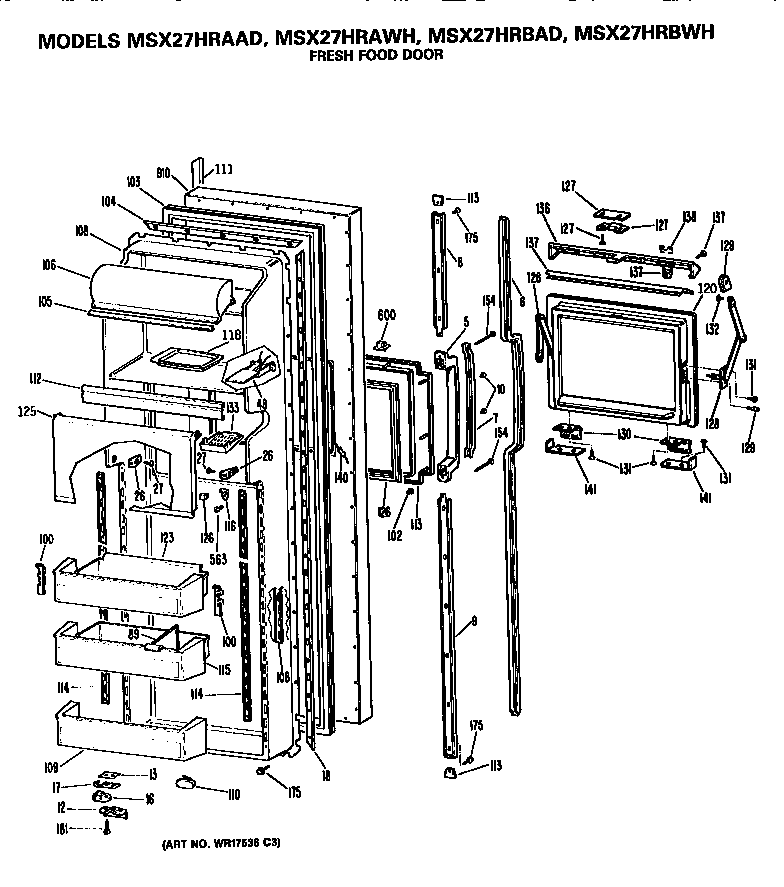 GE MSX27HRBWH fresh food door diagram