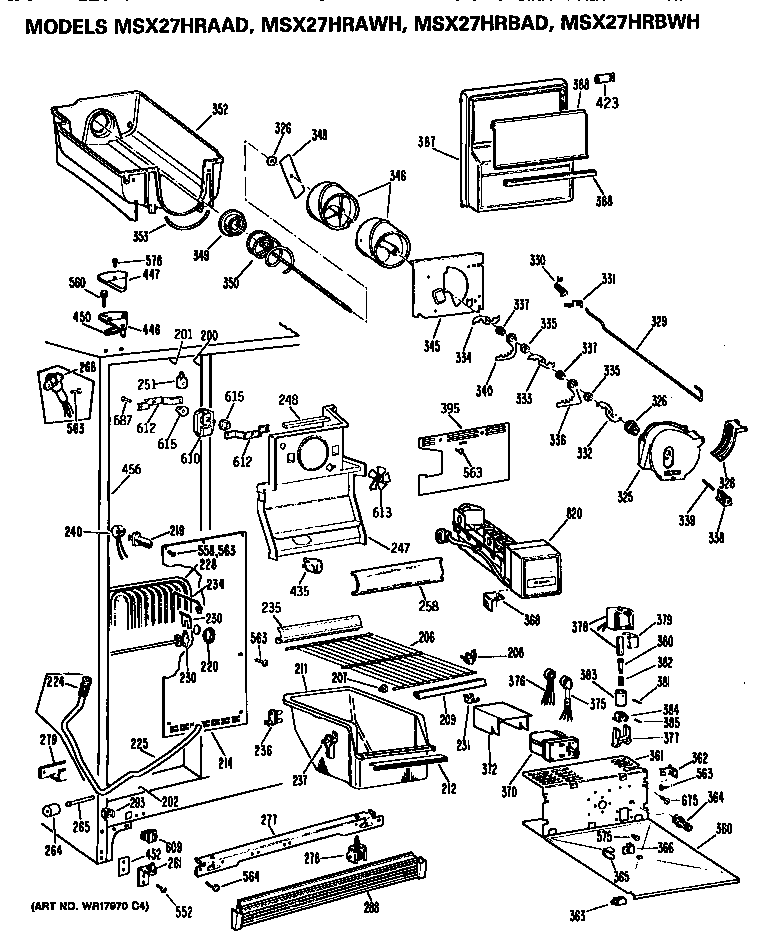 GE MSX27HRBWH freezer section diagram