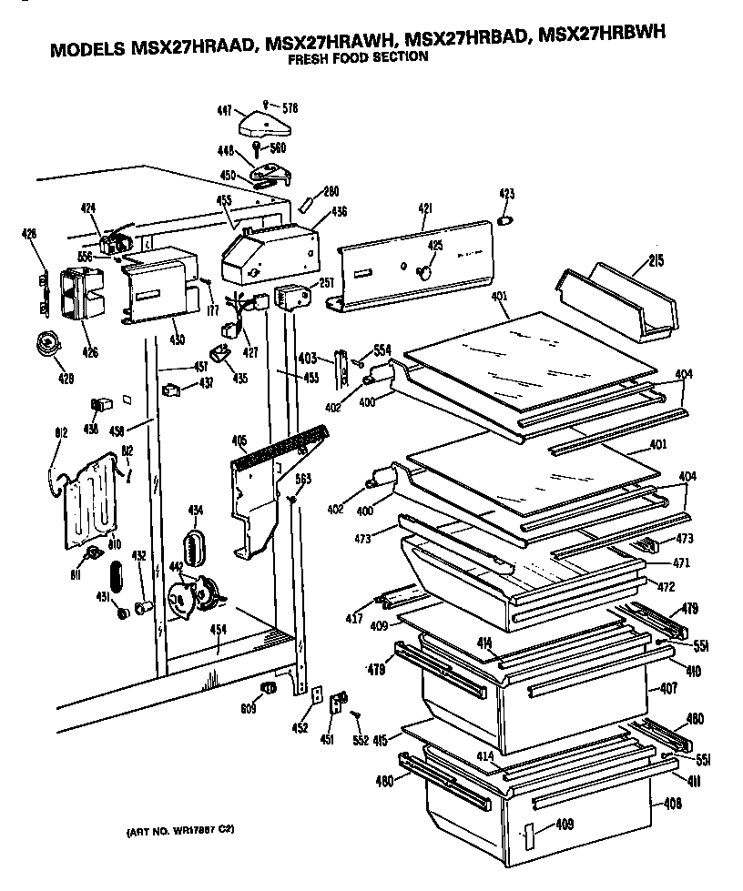 GE MSX27HRBWH fresh food section diagram