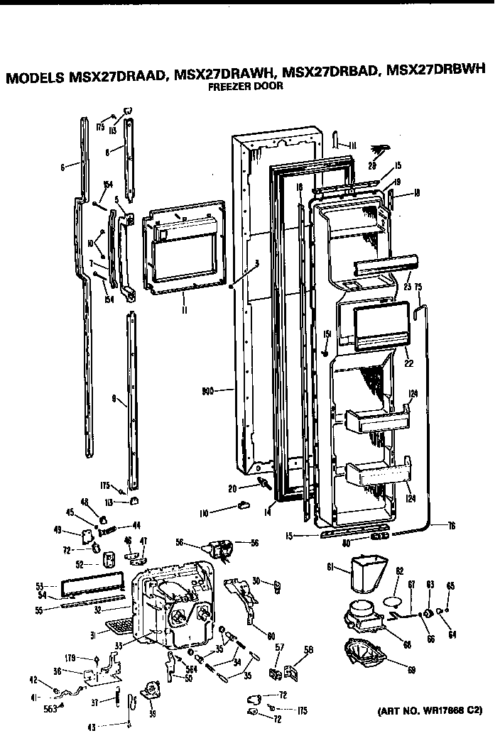 GE MSX27DRBWH freezer door diagram