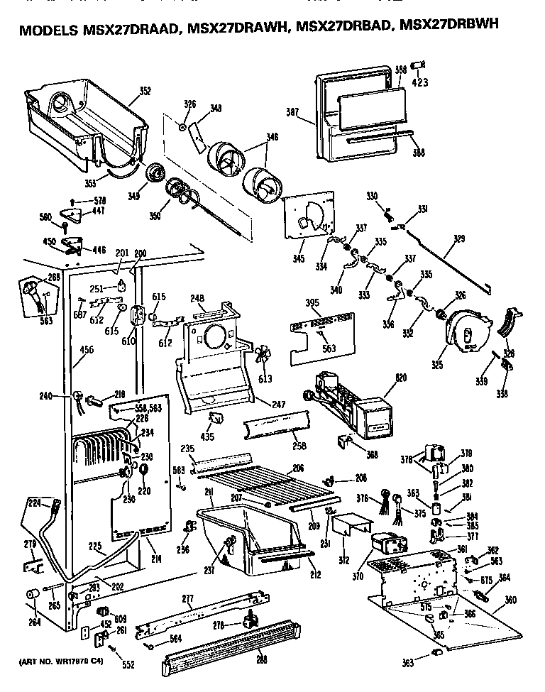 GE MSX27DRBWH freezer section diagram