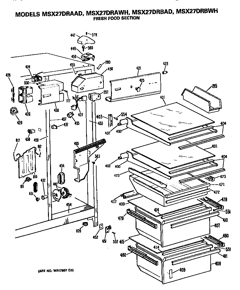 GE MSX27DRBWH fresh food section diagram
