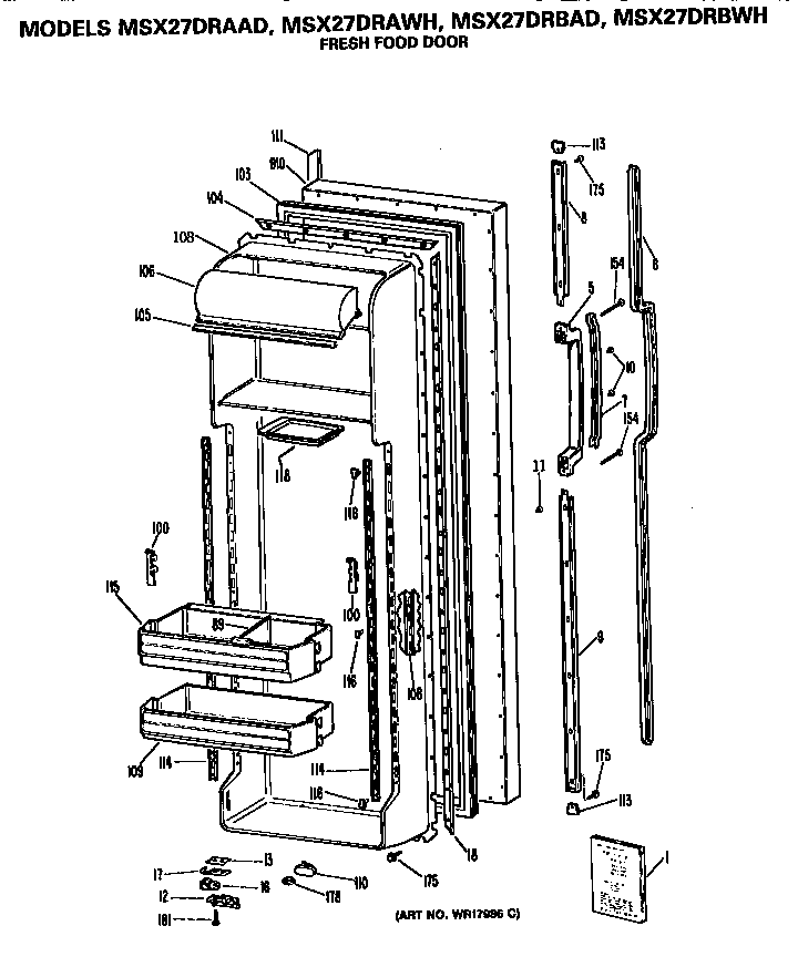 GE MSX27DRBWH fresh food door diagram