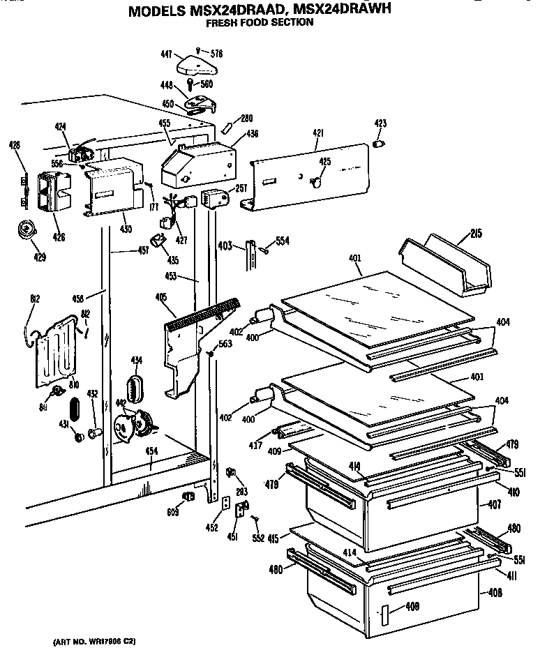 GE MSX24DRAWH fresh food section diagram