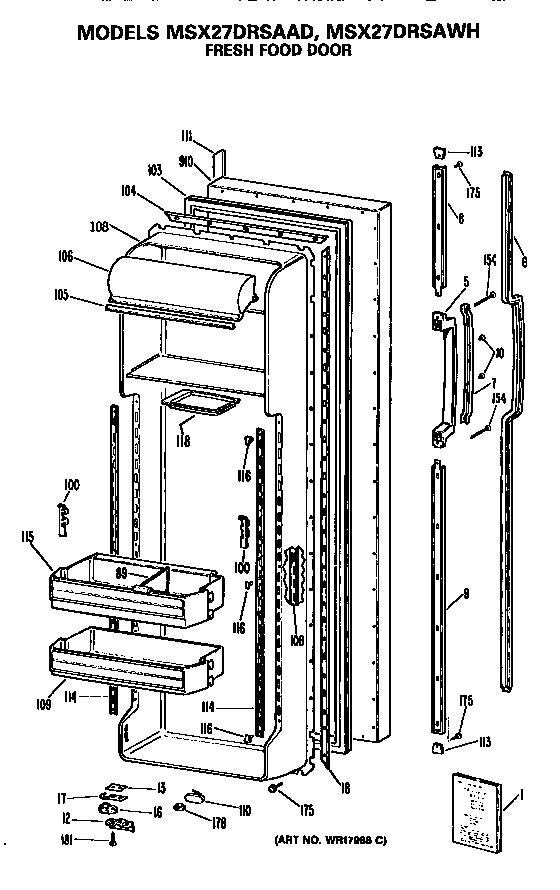 GE MSX27DRSAWH fresh food door diagram