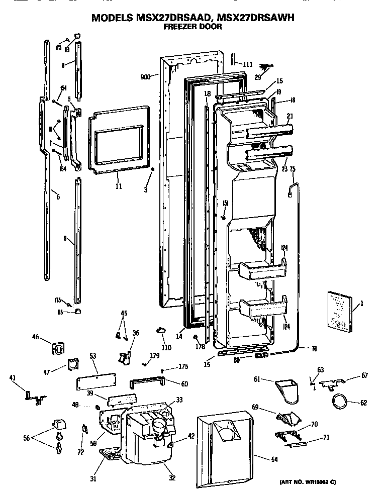 GE MSX27DRSAWH freezer door diagram