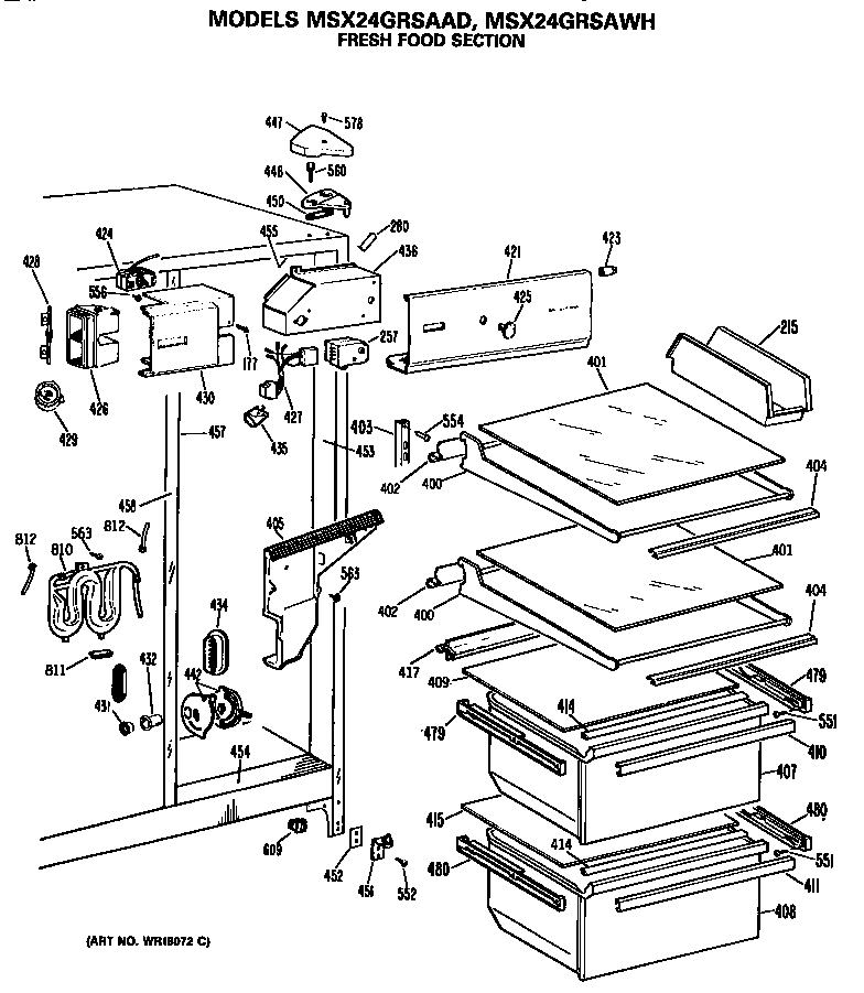 GE MSX24GRSAAD fresh food section diagram