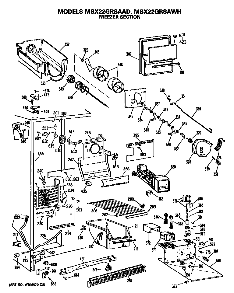 GE MSX22GRSAWH freezer section diagram