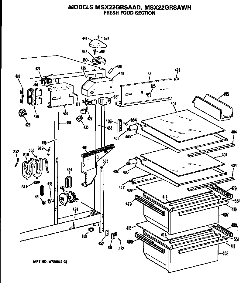 GE MSX22GRSAWH fresh food section diagram