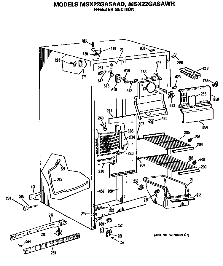 GE MSX22GASAAD freezer section diagram