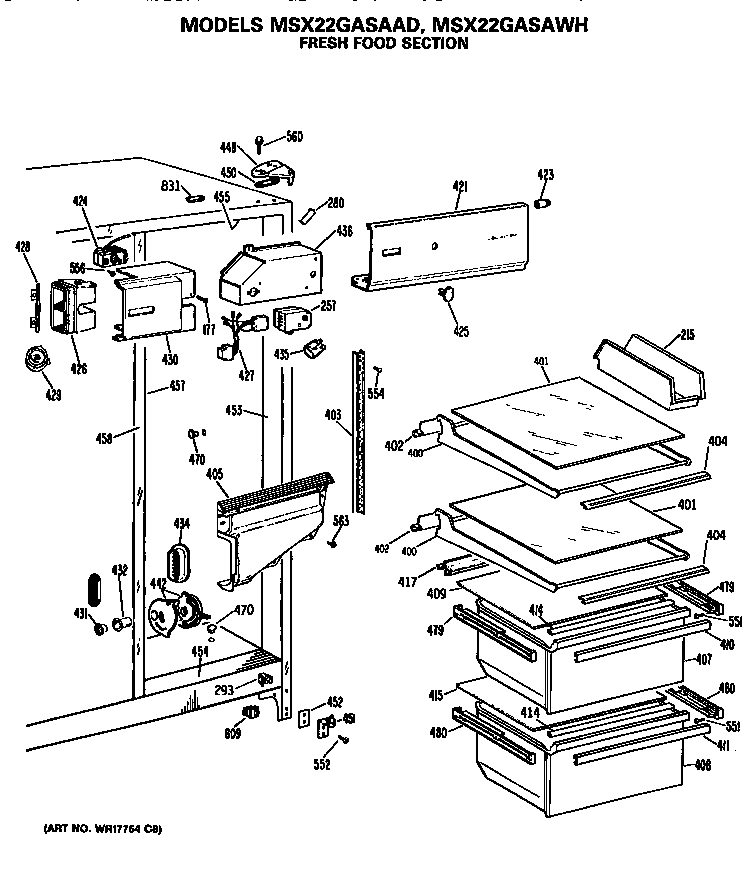 GE MSX22GASAAD fresh food section diagram