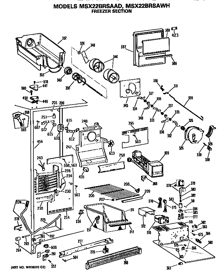 GE MSX22BRSAAD freezer section diagram