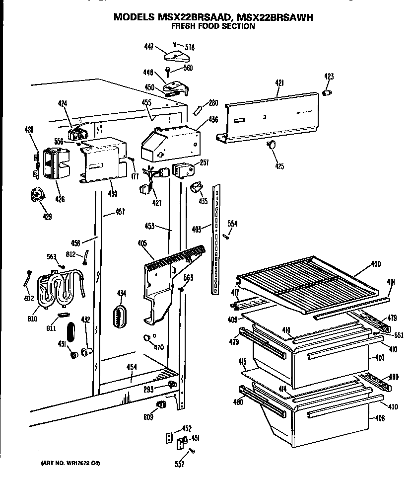 GE MSX22BRSAAD fresh food section diagram