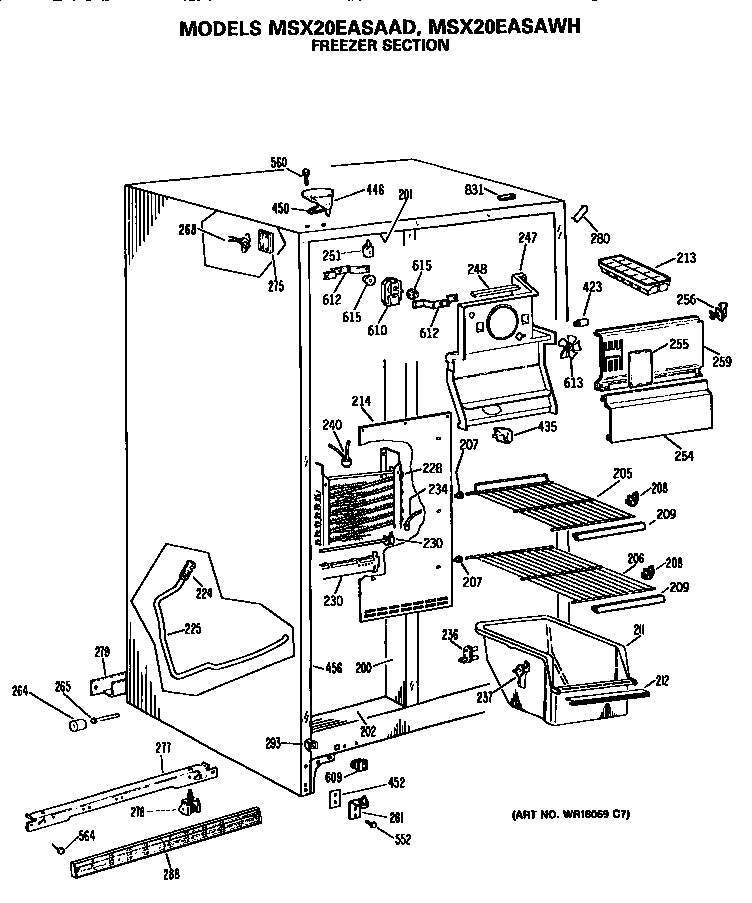 GE MSX20EASAWH freezer section diagram