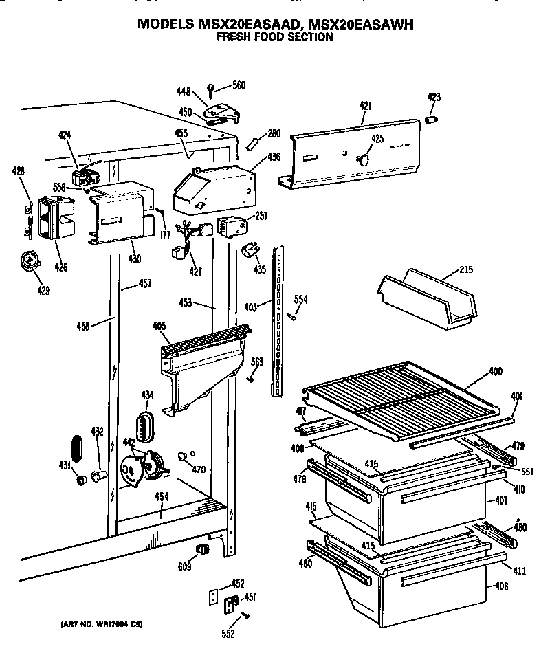 GE MSX20EASAWH fresh food section diagram