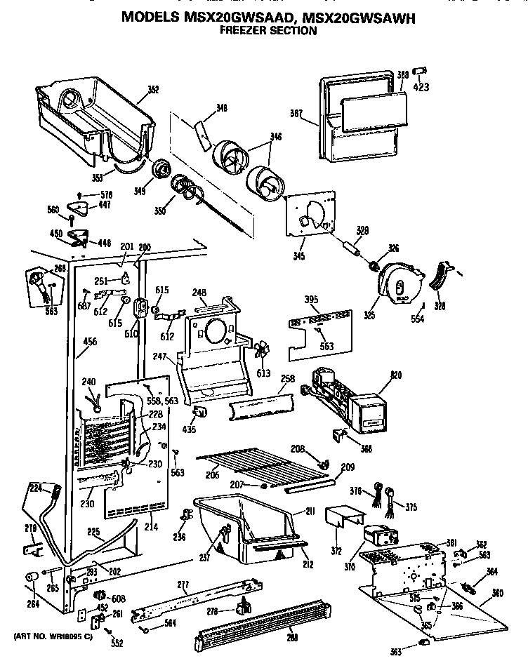 GE MSX20GWSAAD freezer section diagram