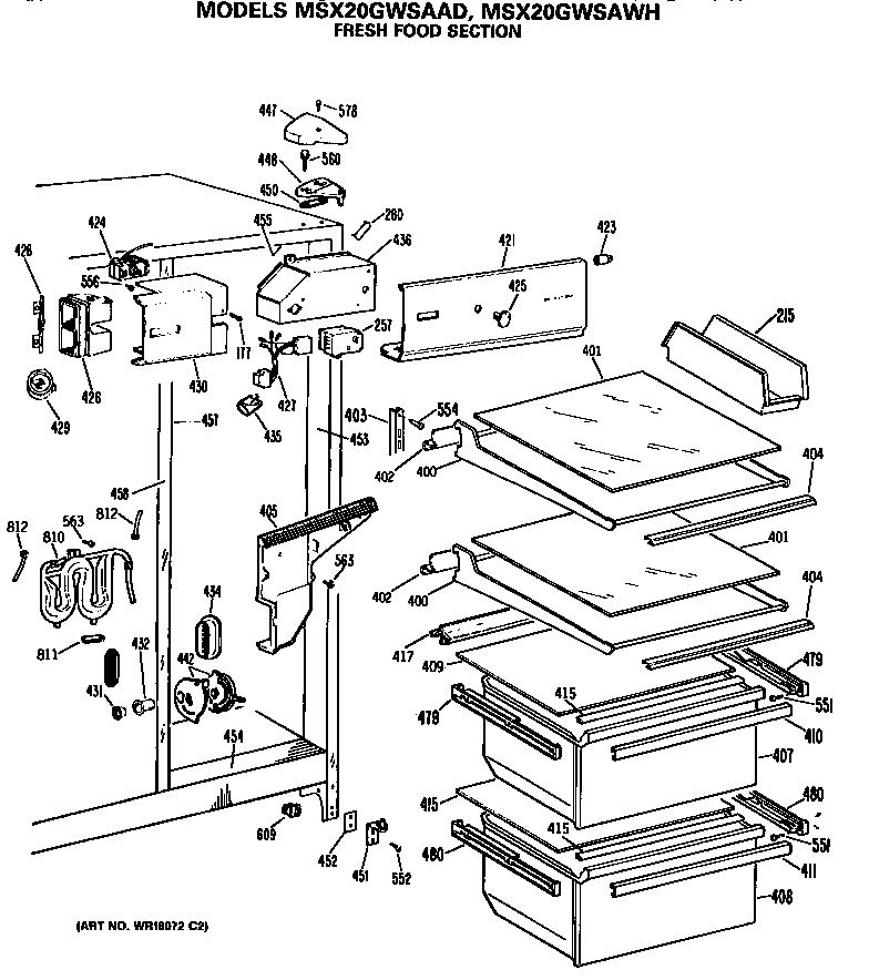 GE MSX20GWSAAD fresh food section diagram