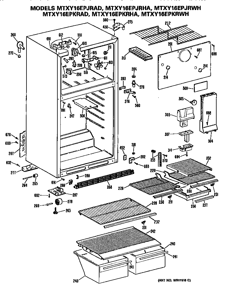 GE MTXY16EPKRAD cabinet diagram