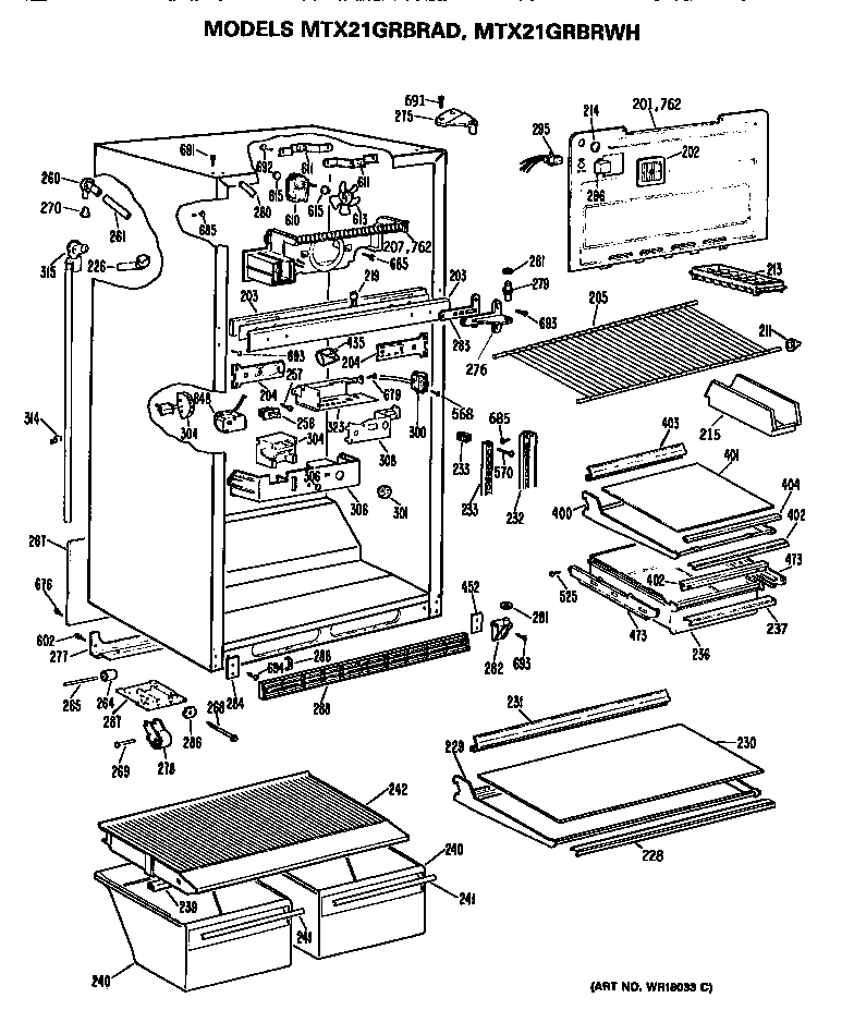 GE MTX21GRBRAD cabinet diagram