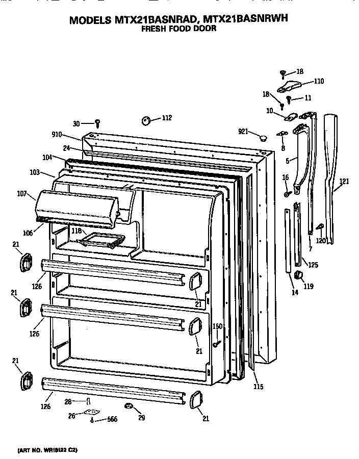 GE MTX21BASNRWH fresh food door diagram
