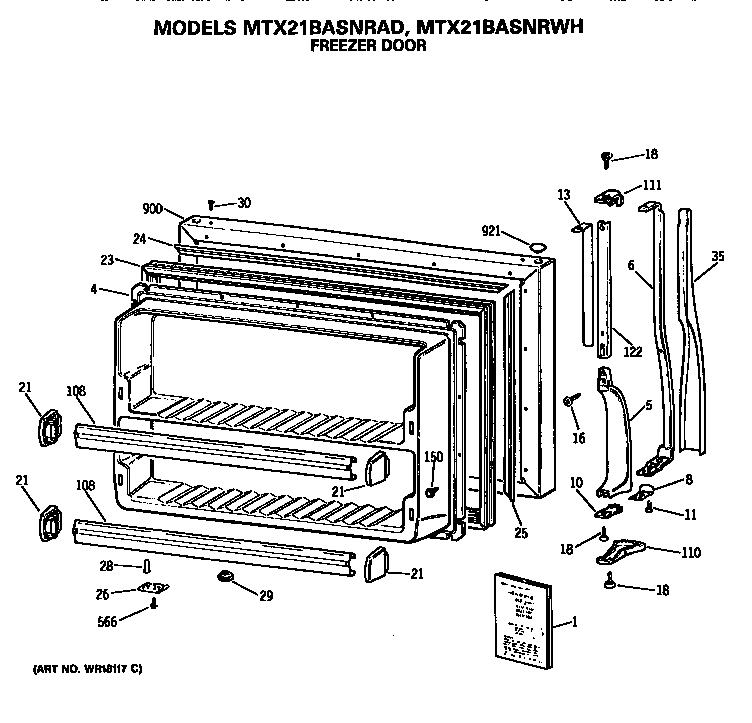 GE MTX21BASNRWH freezer door diagram