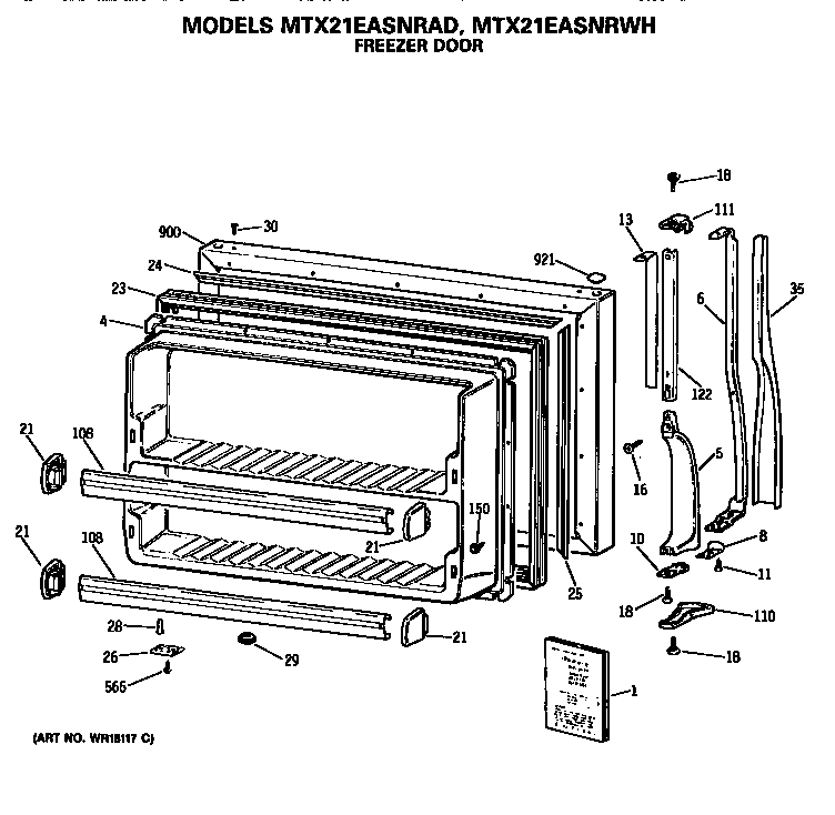 GE MTX21EASNRAD freezer door diagram