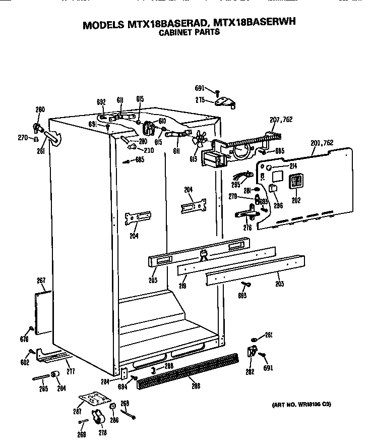 GE MTX18BASERWH cabinet diagram