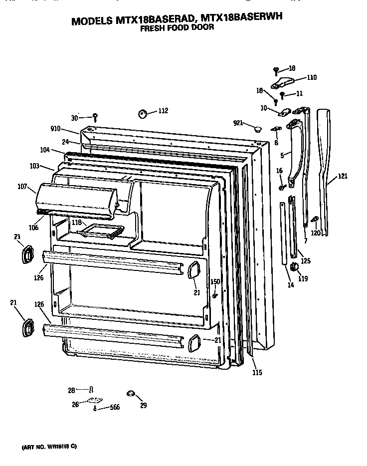 GE MTX18BASERWH fresh food door diagram