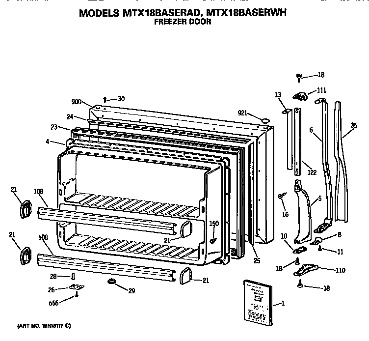 GE MTX18BASERWH freezer door diagram