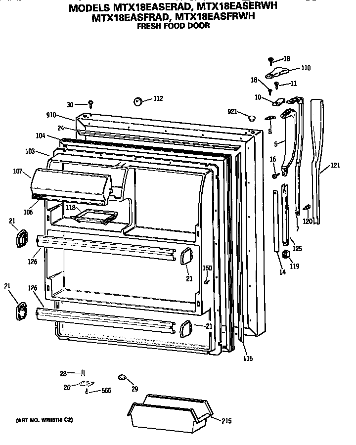 GE MTX18EASFRWH fresh food door diagram
