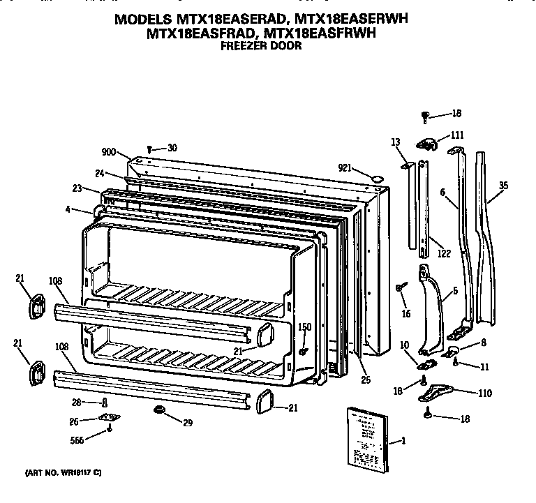GE MTX18EASFRWH freezer door diagram