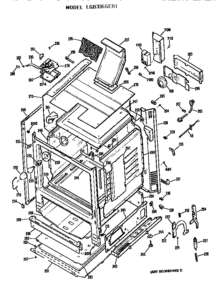 GE LGB336GER1 oven cabinet diagram