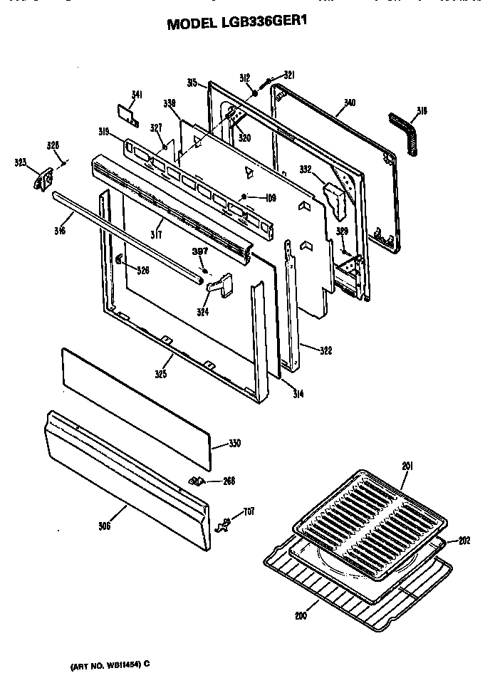 GE LGB336GER1 oven door diagram