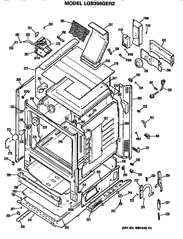 GE LGB356GER2 oven cabinet diagram