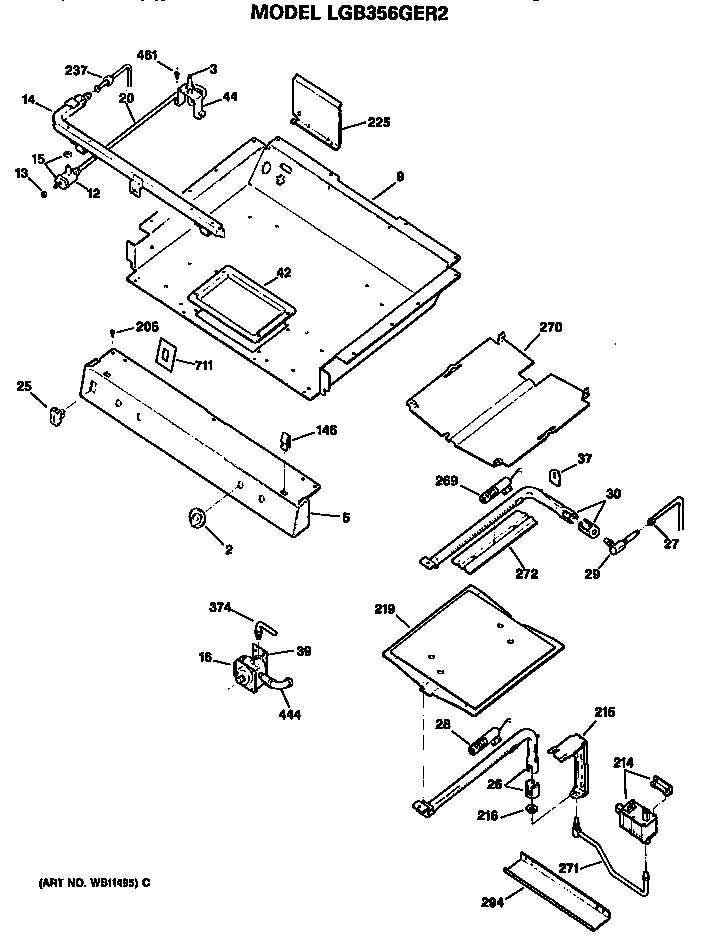 GE LGB356GER2 burner assembly diagram