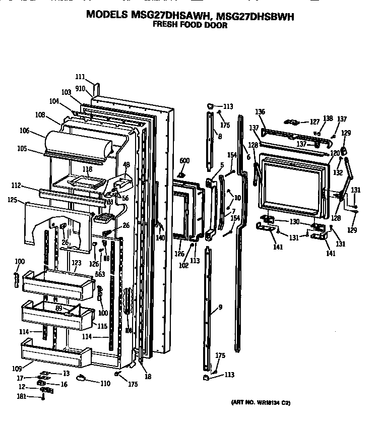 GE MSG27DHSAWH fresh food door diagram