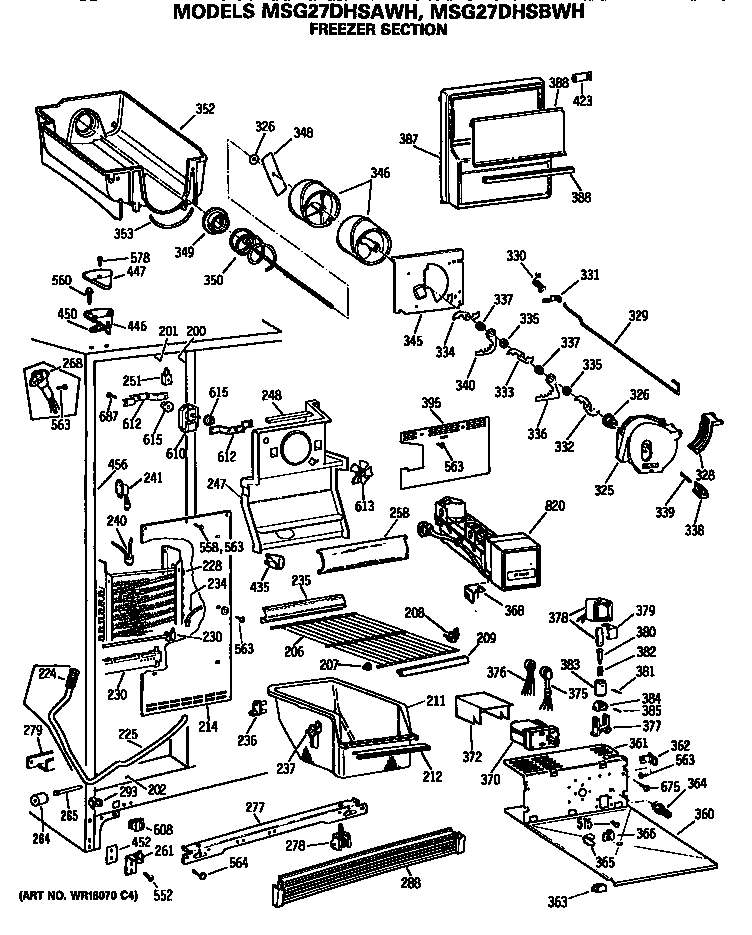 GE MSG27DHSAWH freezer section diagram