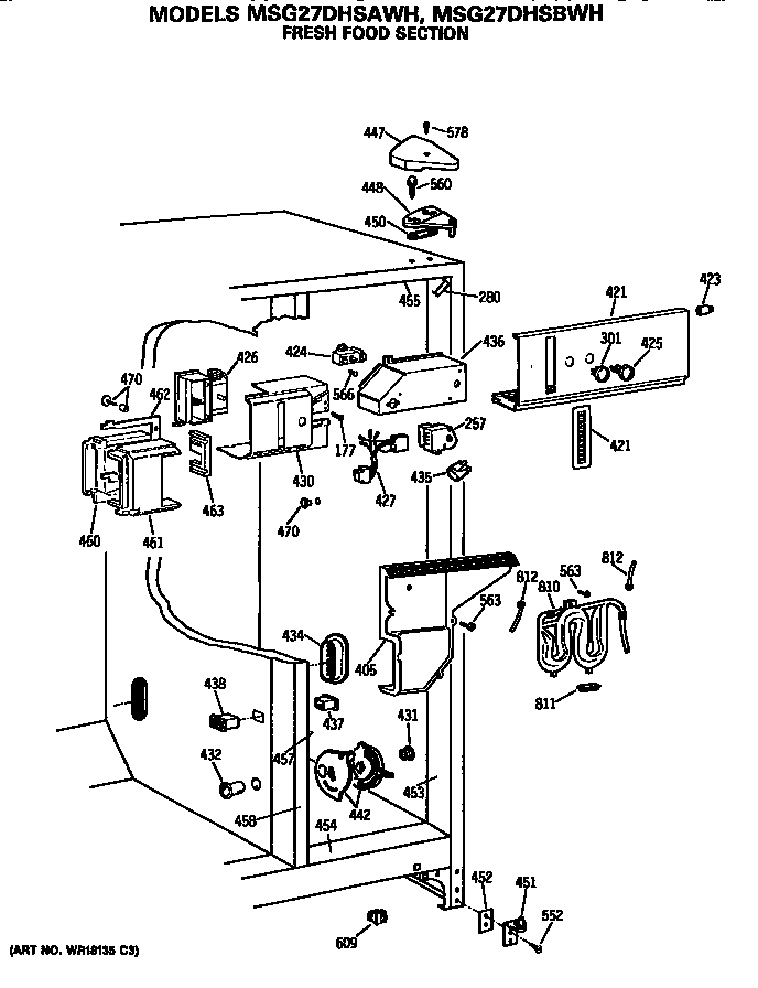 GE MSG27DHSAWH fresh food section diagram