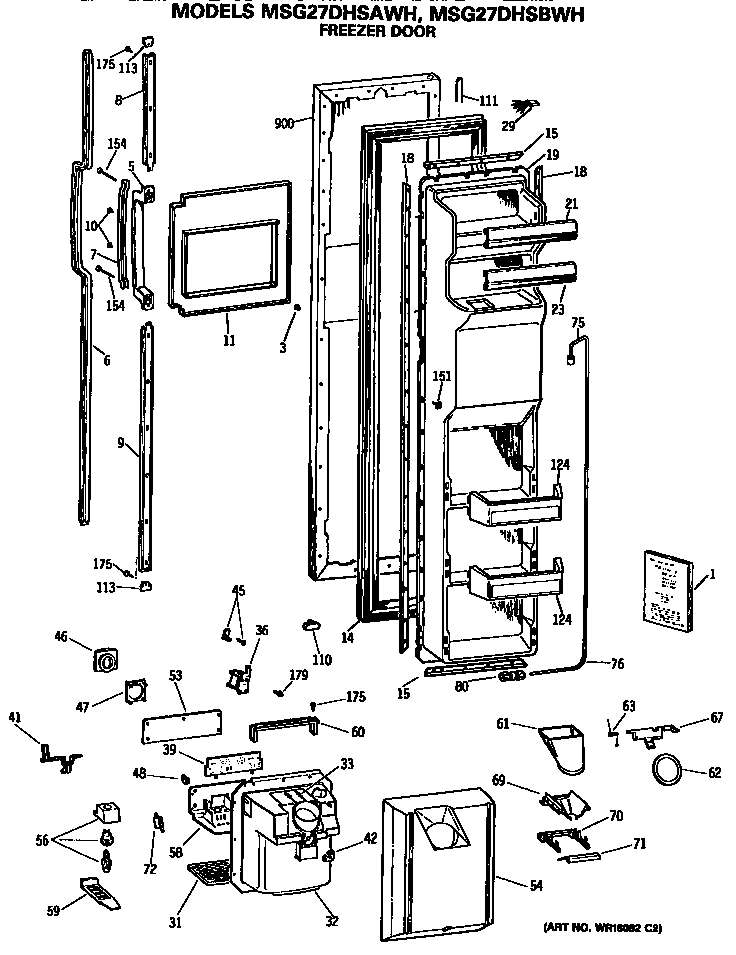 GE MSG27DHSAWH freezer door diagram