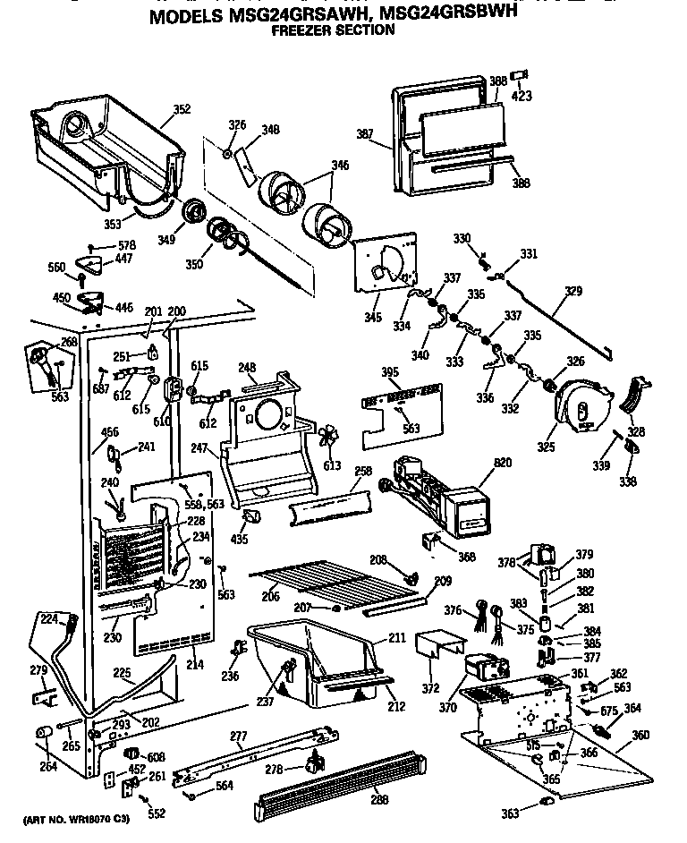 GE MSG24GRSAWH freezer section diagram
