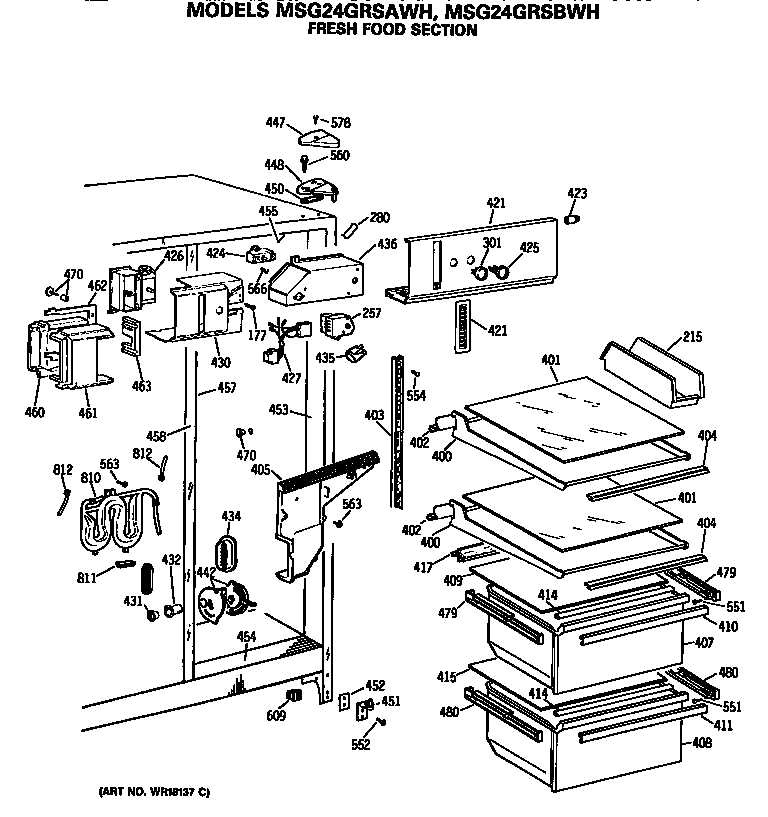 GE MSG24GRSAWH fresh food section diagram