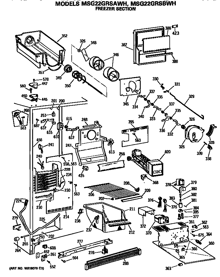 GE MSG22GRSBWH freezer section diagram