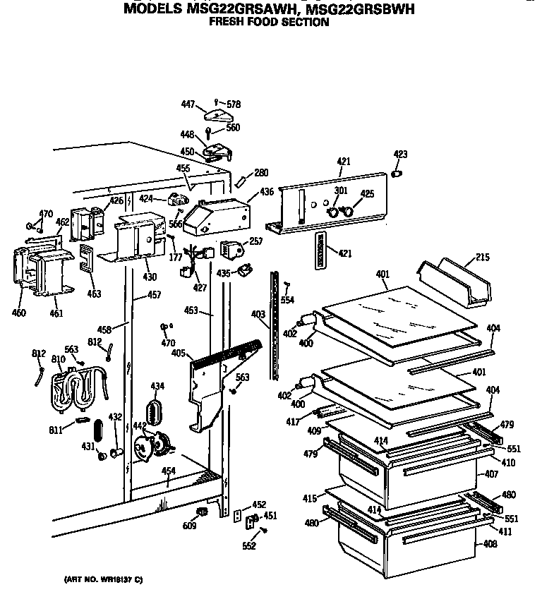 GE MSG22GRSBWH fresh food section diagram